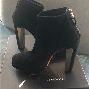 Brian Atwood Amazing Black Suede Booties,8 1/2” M